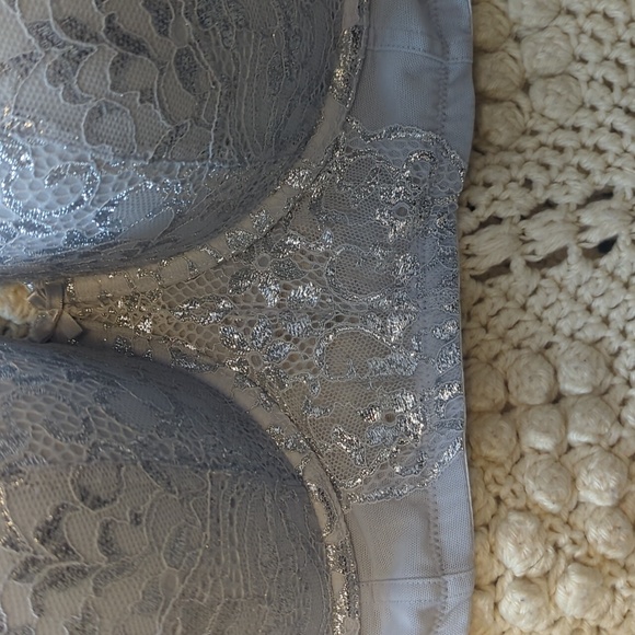 CACIQUE NTW size 44I Bra Boost Balconette blue silver metallic corset style new - Picture 3 of 16